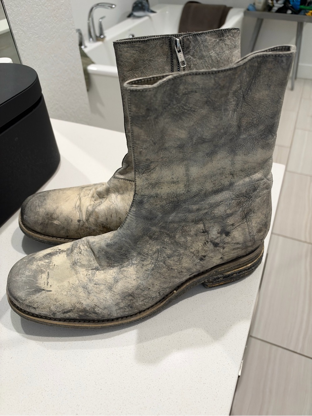 Men's Marbled Gray Leather Zip Ankle Boots